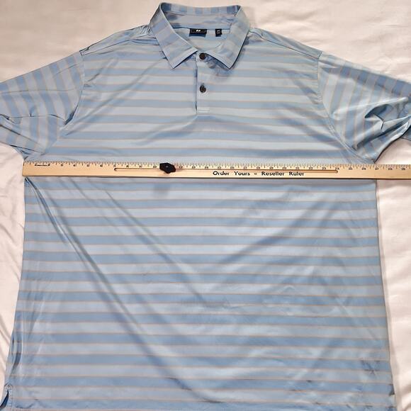 Footjoy FJ Polo Shirt Size 2XL Blue Orange Tonal Stripe Lisle Golf Dad Preppy - Picture 6 of 12